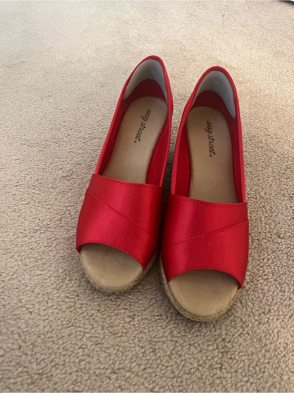 easy street Red Open-Toe Wedge Sandals